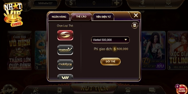 Hướng dẫn đổi tiền thưởng trong tài khoản game bài thành thẻ cào